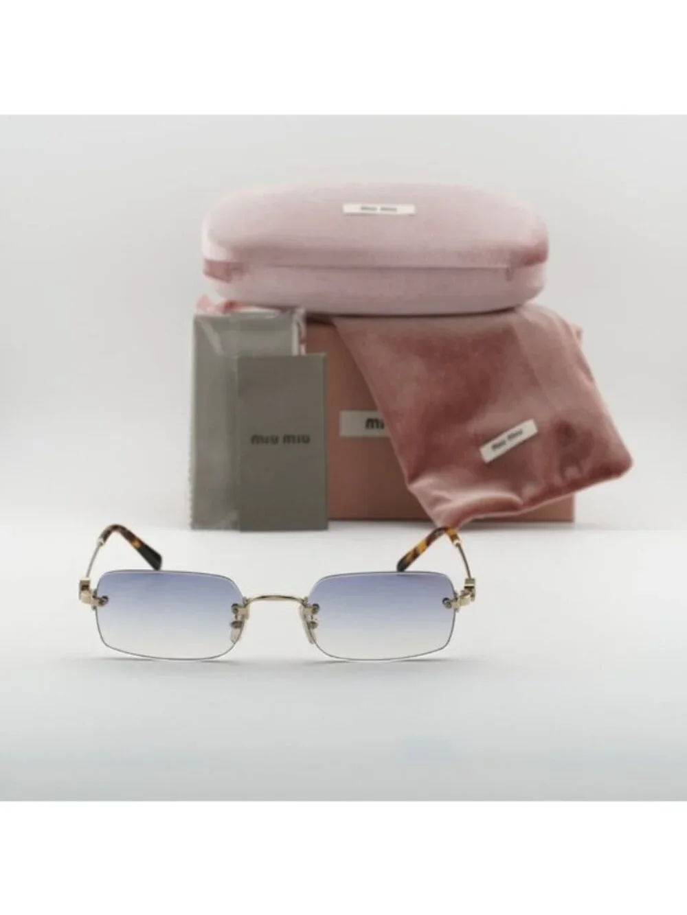 Miu Miu MUB50S ZVN80O Rectangle Sunglasses – Gold/Light Blue